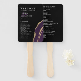 Leque Programa de casamento de agata roxa ouro Conjunto