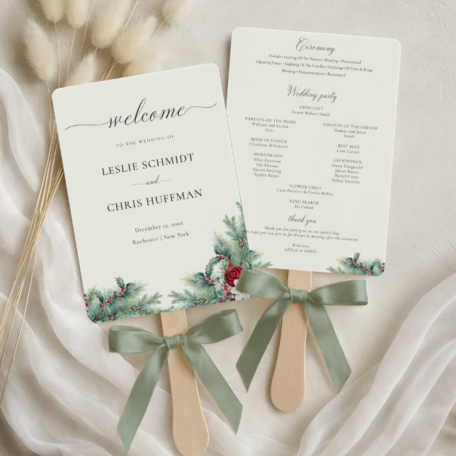 Leque Programa de Casamento de Berries e Pine Greenery (Criador carregado)