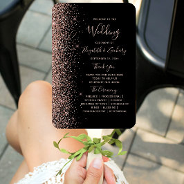 Leque Programa de Casamento de Borda Glitter Dourada de 