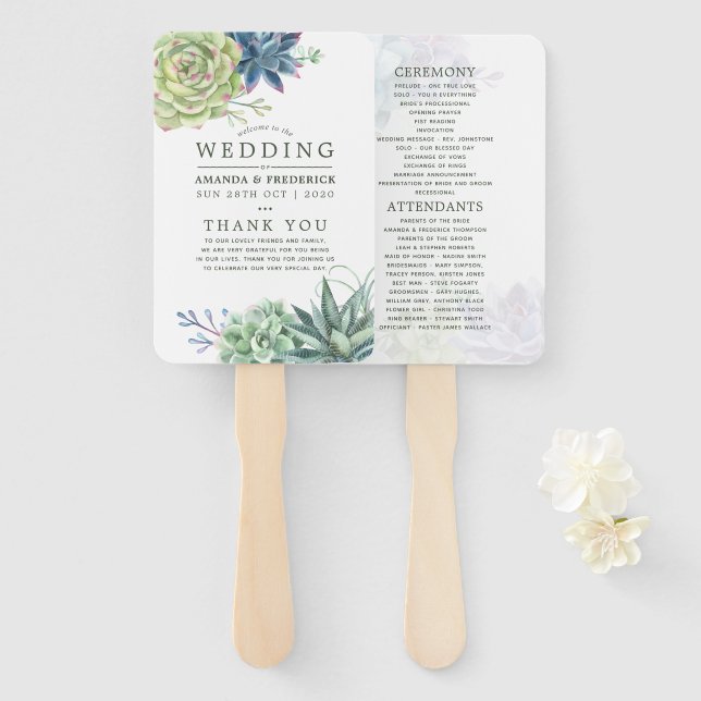 Leque Programa de Casamento de Cacto Suculento Deserto e (Frente e Verso)