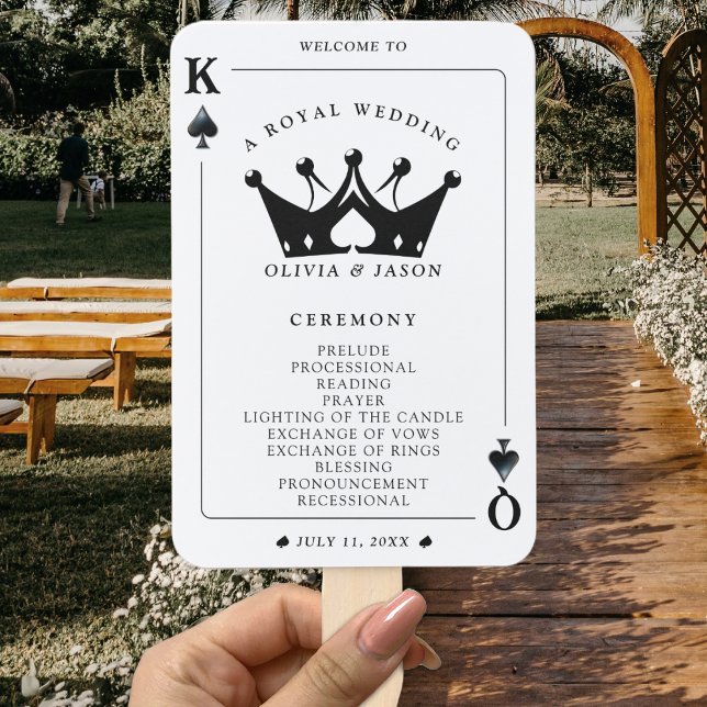 Leque Programa de Casamento de Cartões Poker King & Quee (King & Queen of Spades Poker Card Wedding Program Hand Fan
)