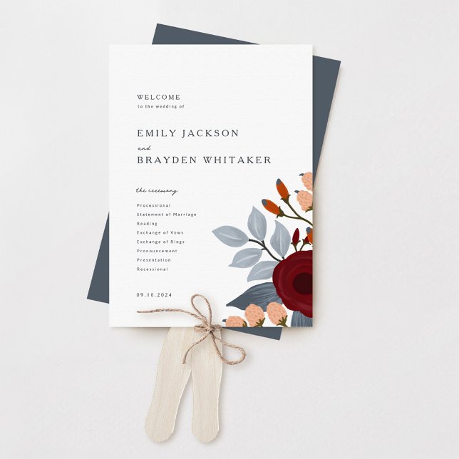 Leque Programa de Casamento de Dusty Blue Wildflower (Criador carregado)