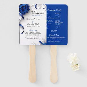 Leque Programa de Casamento de Flores Azuis e Prateadas