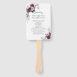 Leque Programa de Casamento de Flores Púrpuras de Aquare