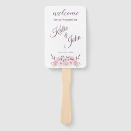 Leque Programa de Casamento de Flores Rosa-Aquarela-