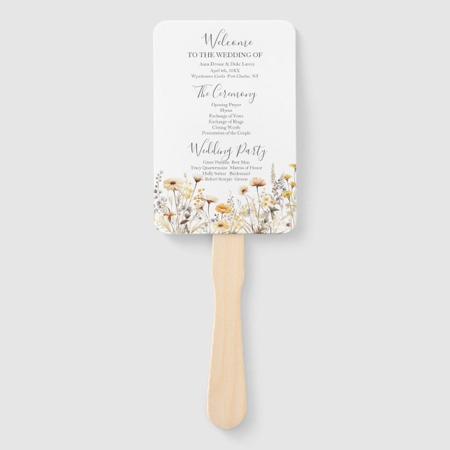 Leque Programa de Casamento de Flores Selvagens (Frente)