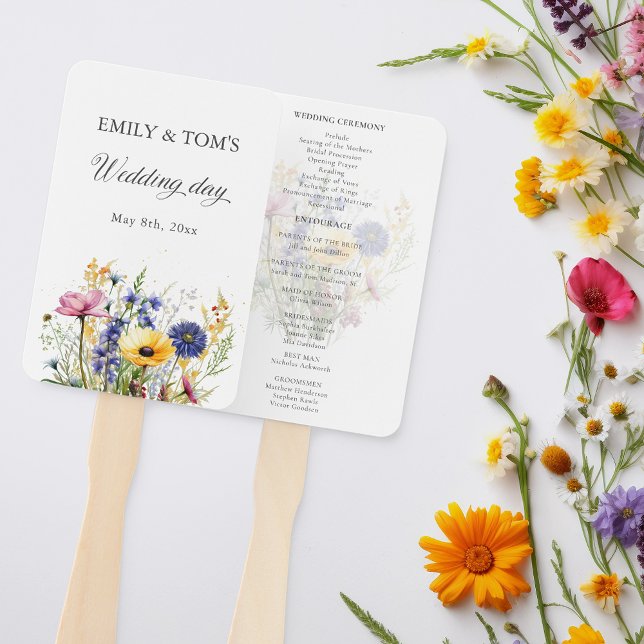 Leque Programa de Casamento de Flores Silvestres Aquarel (Criador carregado)