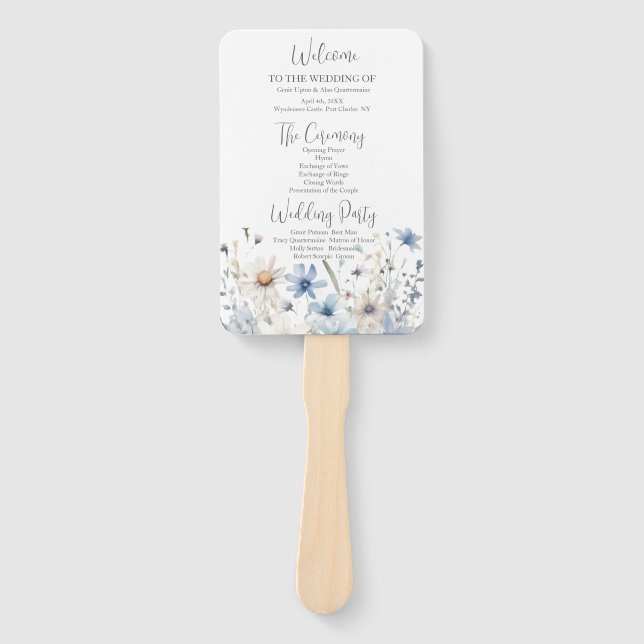 Leque Programa de Casamento de Flores Silvestres Moderna (Frente)