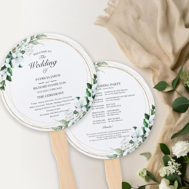 Leque Programa de Casamento de Folhagens Florais Geométr (Criador carregado)