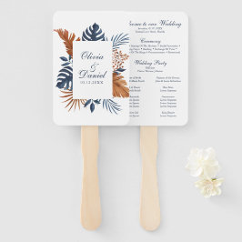 Leque Programa de Casamento de Folhas de Monstera Azul d