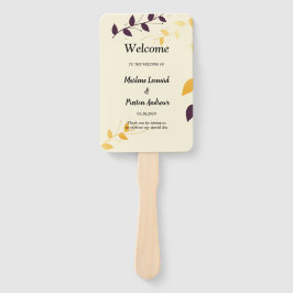 Leque Programa de Casamento de Folhas Douradas Roxas Ele