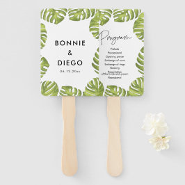 Leque Programa de casamento de folhas verdes tropicais