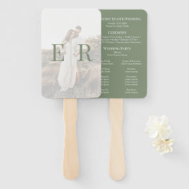 Leque Programa de Casamento de Fotos do Monograma Verde 