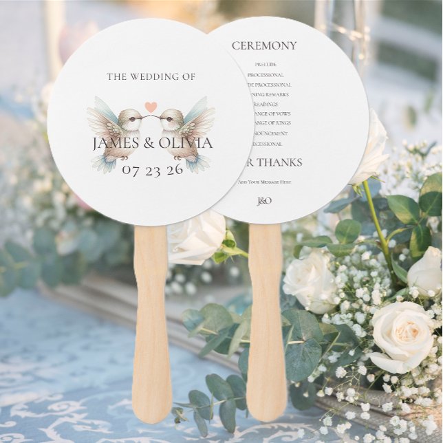 Leque Programa de Casamento de Hummingbird Adorável Pers (Custom Adorable Hummingbird Wedding Program Hand Fans)