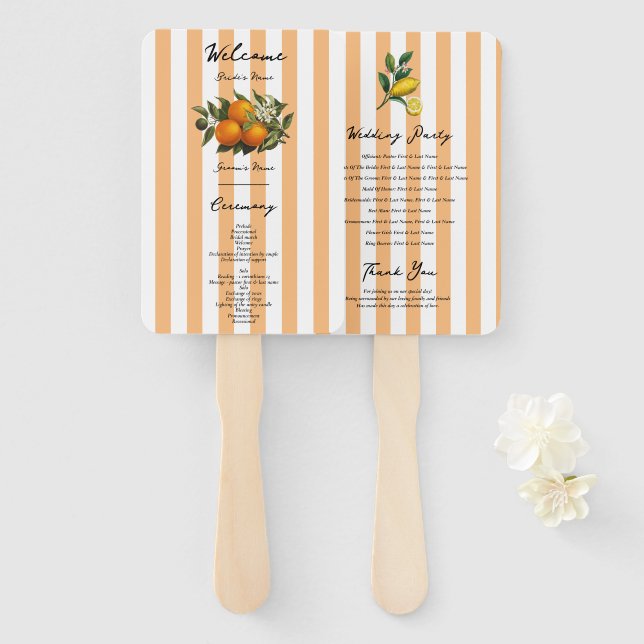 Leque Programa de Casamento de Laranja Cítrica Mediterrâ (Frente e Verso)