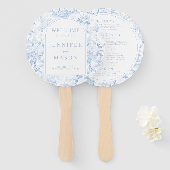 Leque Programa de Casamento de Porcelana Blue Chinoiseri (Frente e Verso)