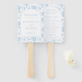 Leque Programa de Casamento de Porcelana Chinoiserie Azu