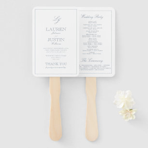 Leque Programa de Casamento de Script Azul Dusty do Mono