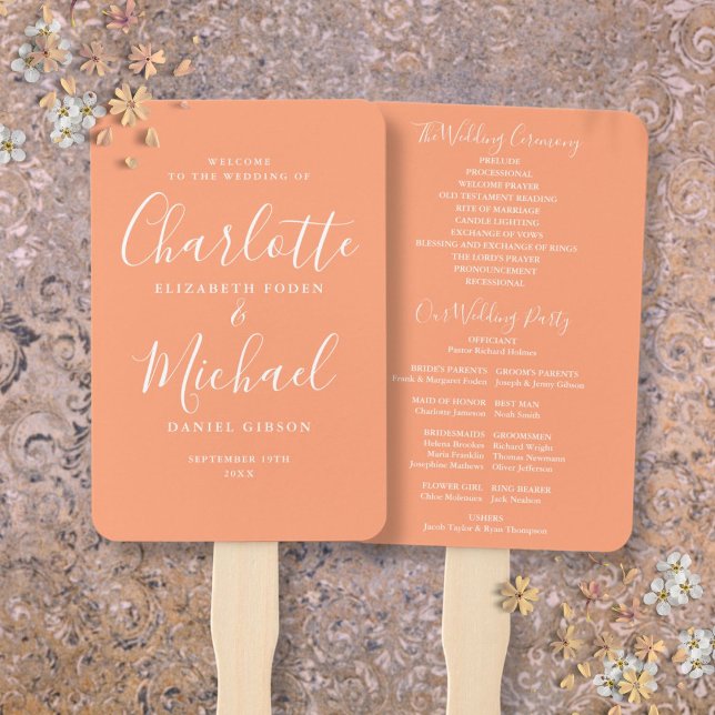 Leque Programa de Casamento de Script de Assinatura Peac (Peach Signature Script Wedding Program Hand Fan)