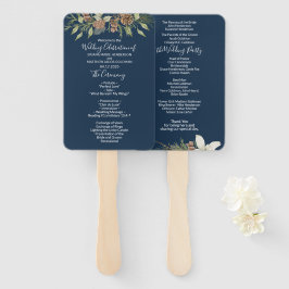 Leque Programa de Casamento de Script Elegante Azul-Mari