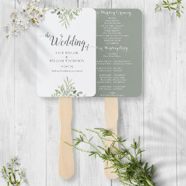 Leque Programa de Casamento de Script Greenery de Waterc