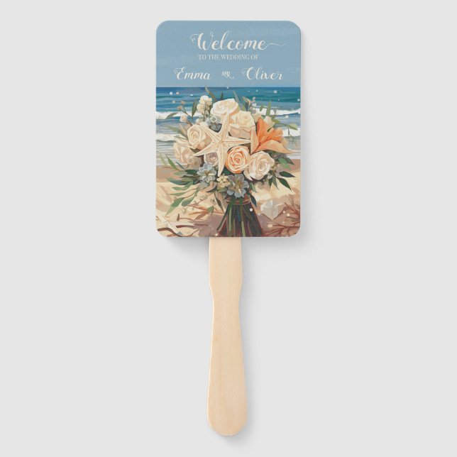 Leque Programa de Casamento de Tema à beira-mar Conjunto (Verso)