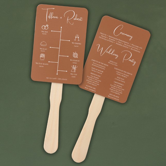 Leque Programa de Casamento de Terratas de Cor Editável (Criador carregado)