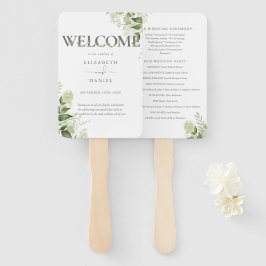 Leque Programa de Casamento de Tipografia Floral Verde