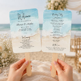 Leque Programa de Casamento de Verão com Aquarela na Pra