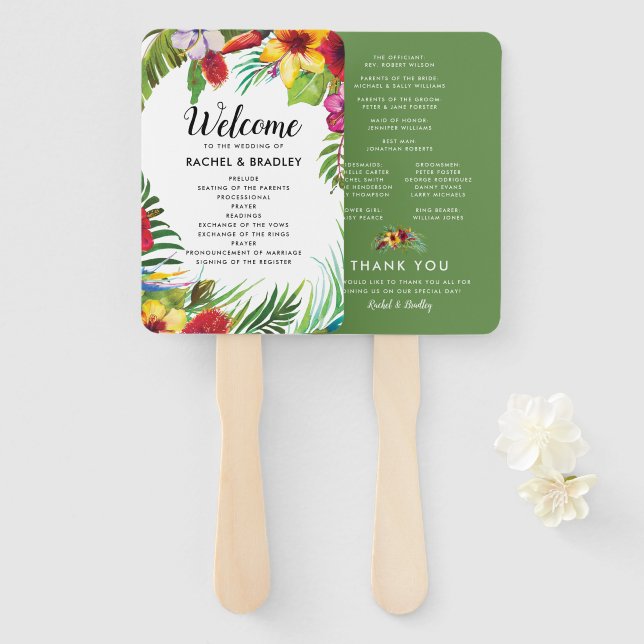 Leque Programa de Casamento de Verão Tropical no Havaí (Frente e Verso)