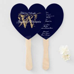 Leque Programa de Casamento do Monograma Azul e Branco M