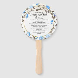 Leque Programa de Casamento Dourado de Boho Blue Peony