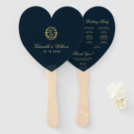 Leque Programa de Casamento Dourado de Coração Azul