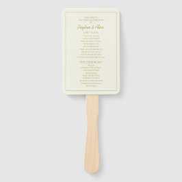 Leque Programa de Casamento Dourado de Creme Elegante