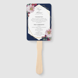 Leque Programa de Casamento Dourado do Marinho Floral Bl