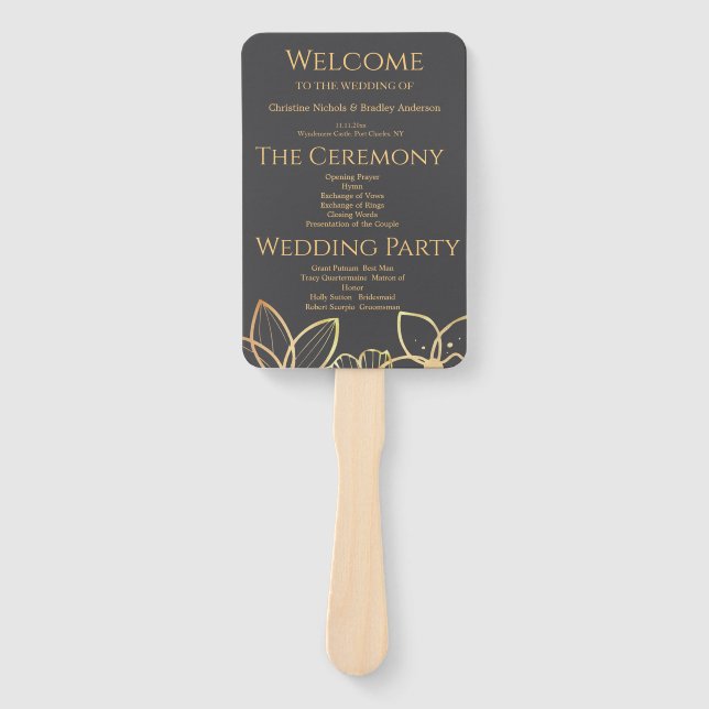 Leque Programa de Casamento Dourado e Carvão (Frente)