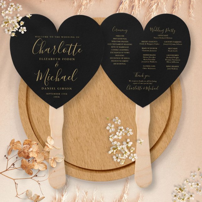 Leque Programa de Casamento Dourado e Preto Chic (Criador carregado)
