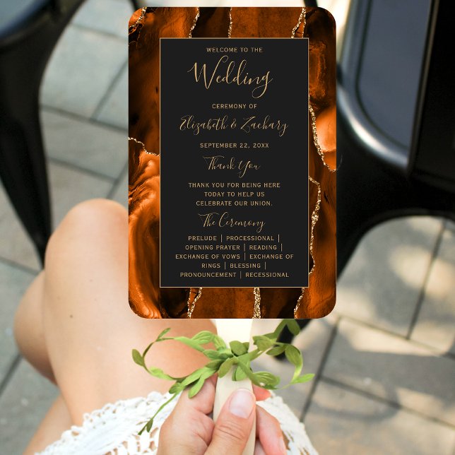 Leque Programa de Casamento Dourado Laranja Queimado Ága (Criador carregado)