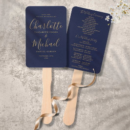 Leque Programa de Casamento Elegante Azul Marinho com Le