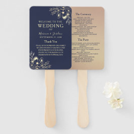 Leque Programa de Casamento Elegante Azul Marinho e Dour