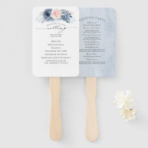 Leque Programa de Casamento Elegante Azul Rosa