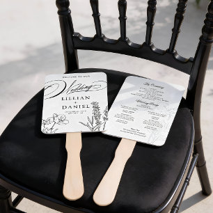 Leque Programa de Casamento Elegante com Flores Silvestr