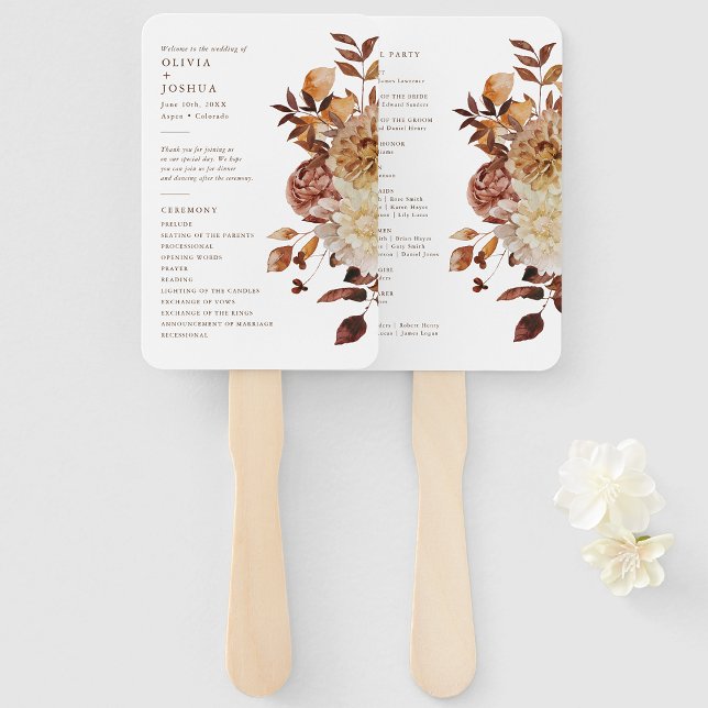 Leque Programa de Casamento Elegante com Folhas de Outon (Elegant Fall Leaves Wedding Program Hand Fan by Painted Paperie
)