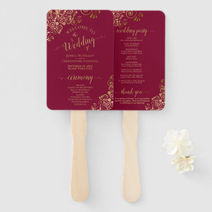 Leque Programa de Casamento Elegante de Lace Dourado e M