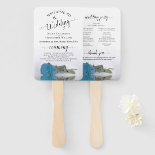 Leque Programa de Casamento Elegante de Rosa Azul Turque