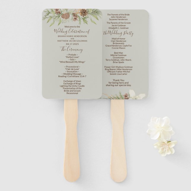 Leque Programa de Casamento Elegante em Script Beige de  (Frente e Verso)