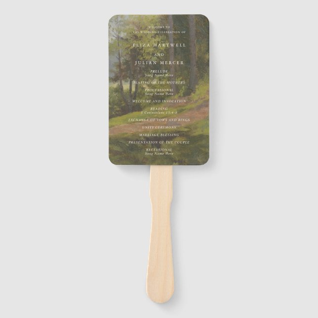Leque Programa de Casamento Elegante Floresta Rústica (Frente)