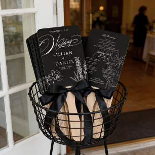 Leque Programa de Casamento Elegante Gótico com Flores S