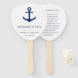 Leque Programa de Casamento Elegante Náutico Azul Âncora