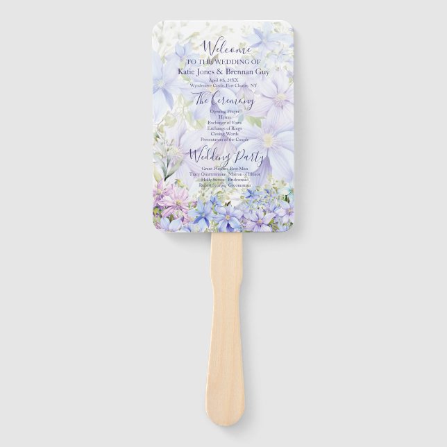 Leque Programa de Casamento Elegante Periwinkle Clematis (Frente)